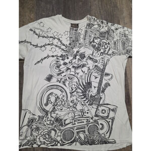 Distortion Custom Rags T Shirt Men's Size XXLarge Skull Graphic Tee Short Sleeve